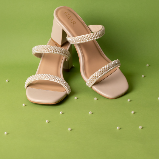 Pearl Embellished Two Strap Heels