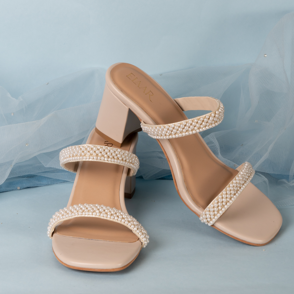 Pearl Embellished Two Strap Heels