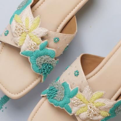 Turquoise Petal Weave Flats