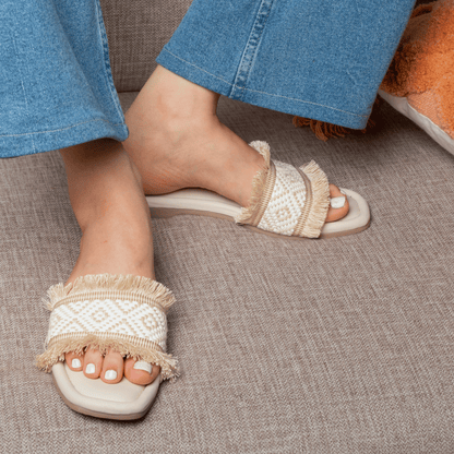 Off White Boho Flats