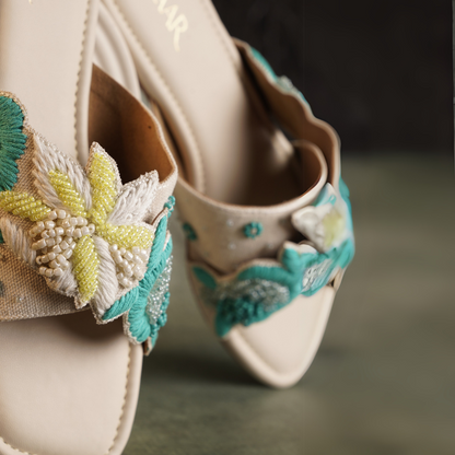 Turquoise Petal Weave Flats