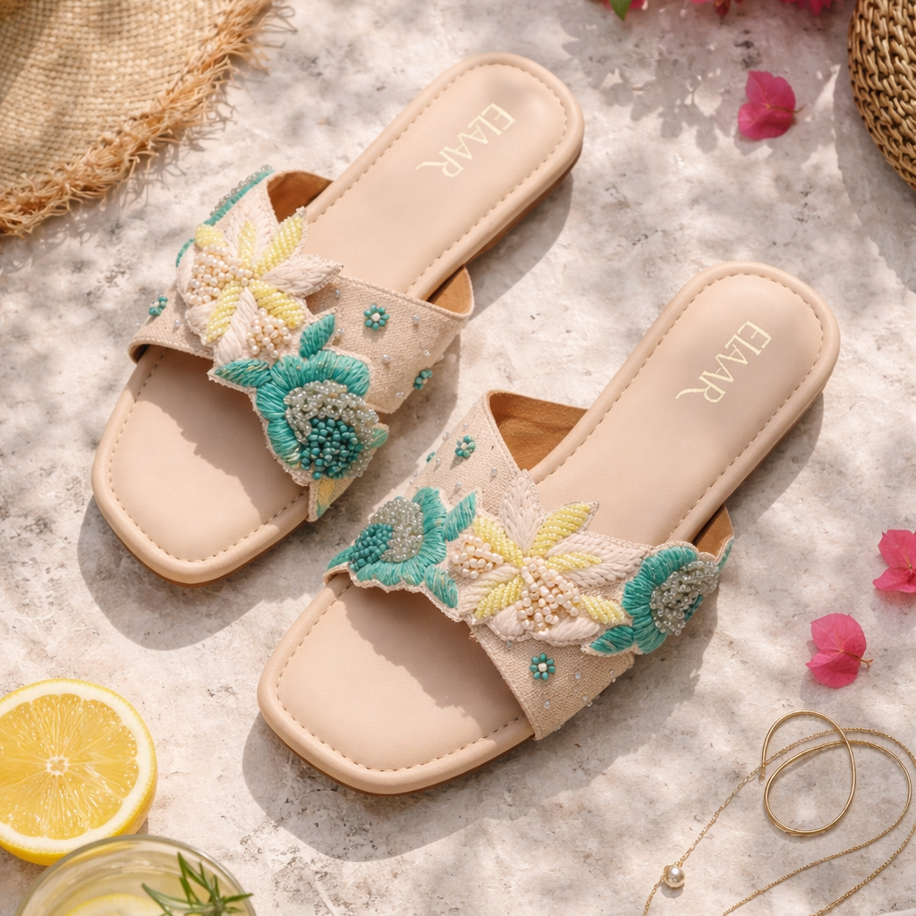 Turquoise Petal Weave Flats