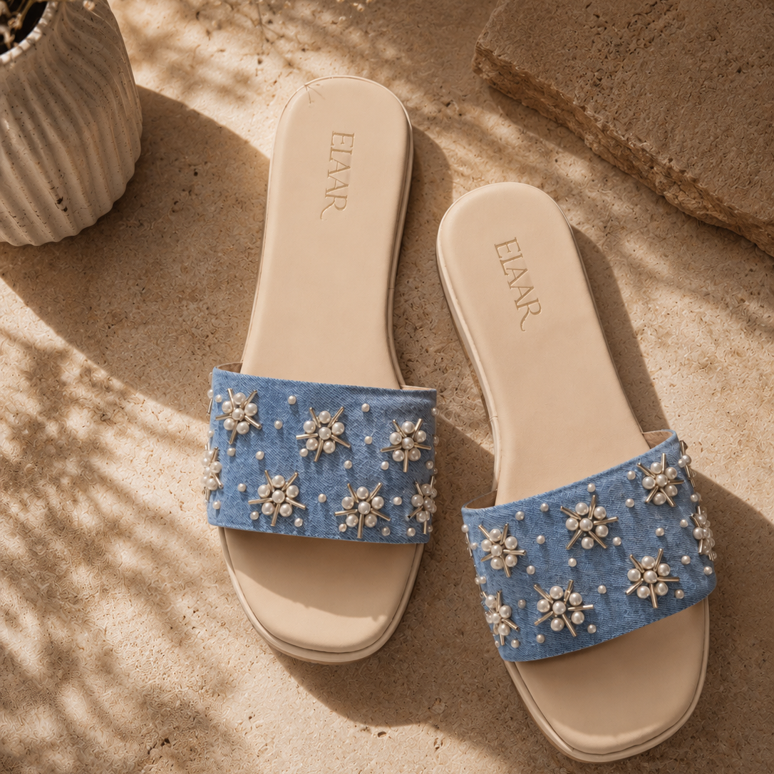 Denim & Pearl Flats