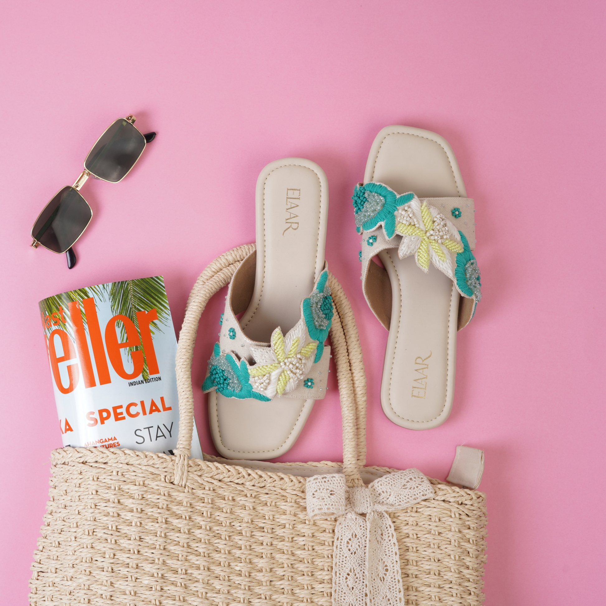 Turquoise Petal Weave Flats