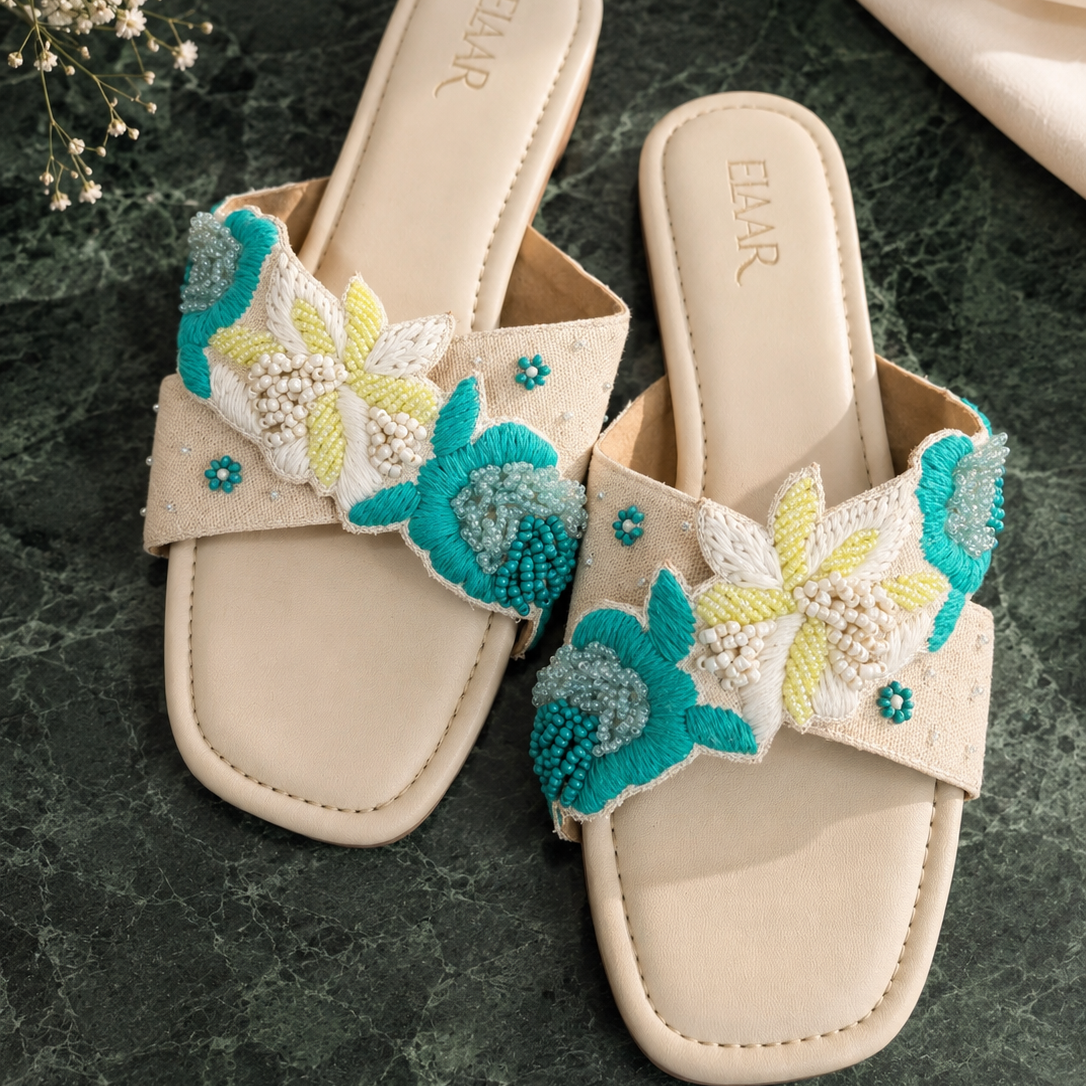 Turquoise Petal Weave Flats