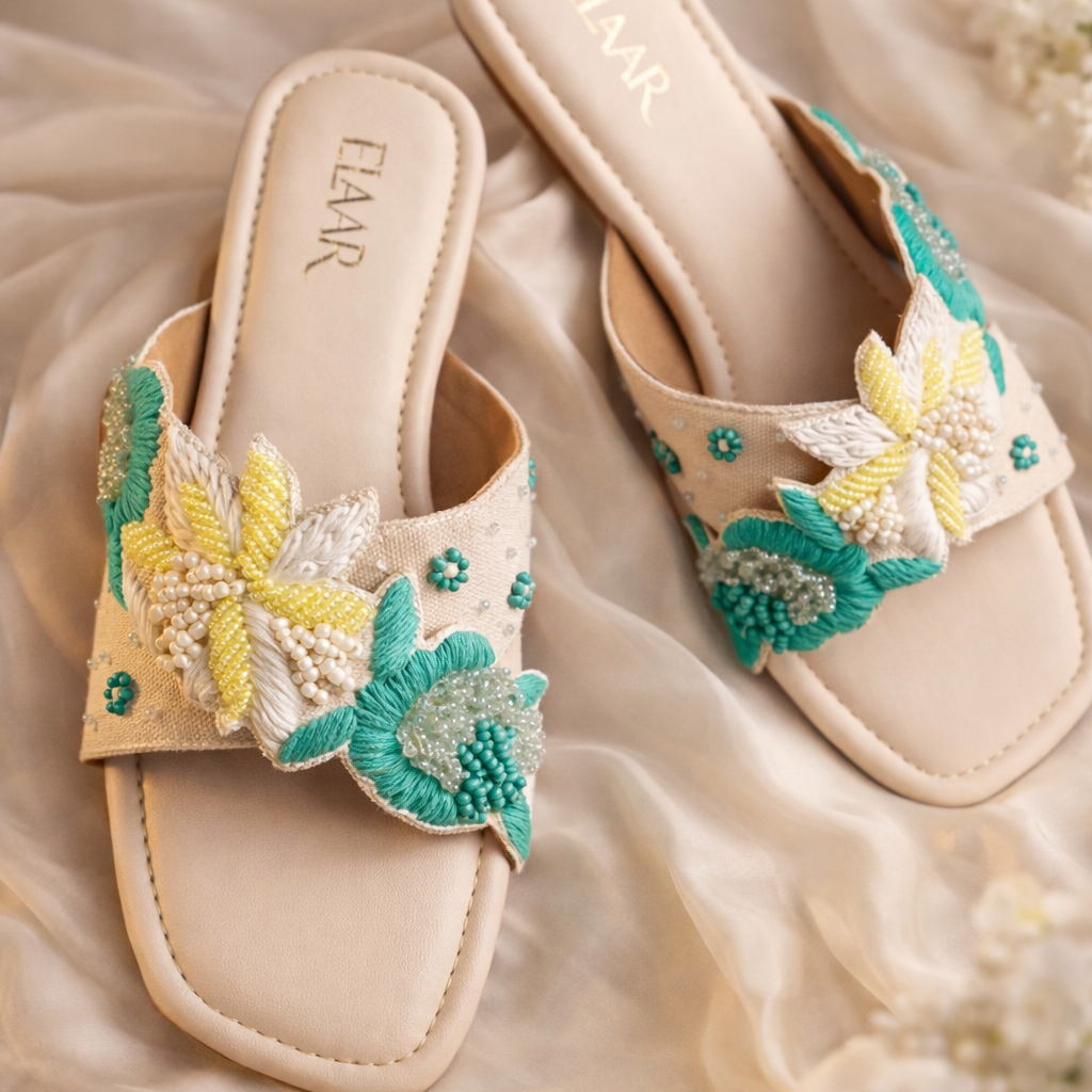 Turquoise Petal Weave Flats